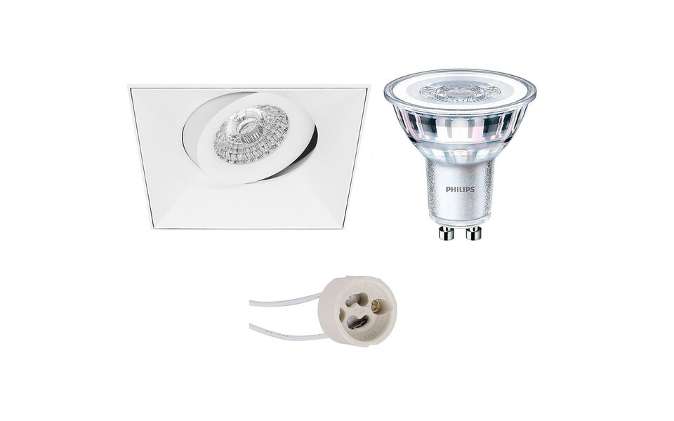 HLW LED LED Spot Set - Dimmable Tiltable Square Recessed Spotlight 4W Matt White