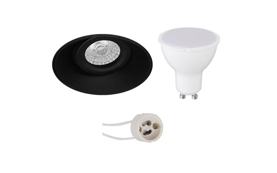 HLW LED 6W LED Spot Set - Dimbare Kantelbare Ronde Inbouwspot Mat Zwart, GU10, Warm Wit