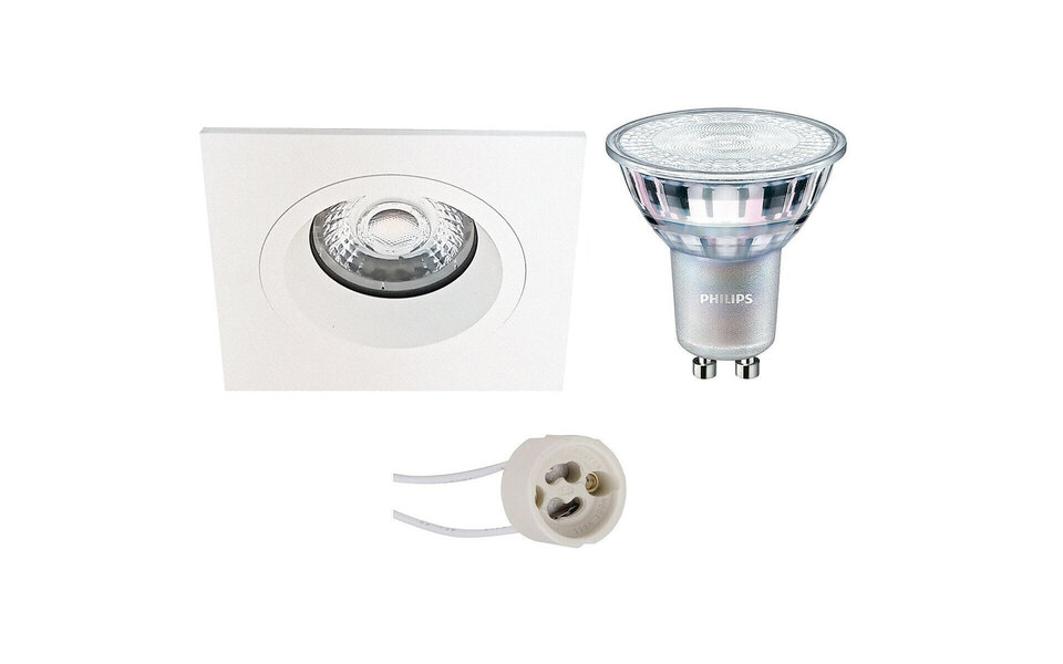 HLW LED Dimbare LED Spot Set - Vierkante 9W LED Inbouwspot Mat Wit Warm Wit Licht