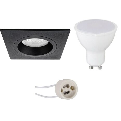 LED Spot Set 6W - Dimbare Vierkante Inbouwspot Mat Zwart GU10 Warm Wit 3000K LED Spot Set 6W - Dimbare Vierkante Inbouwspot Mat Zwart GU10 Warm Wit 3000K