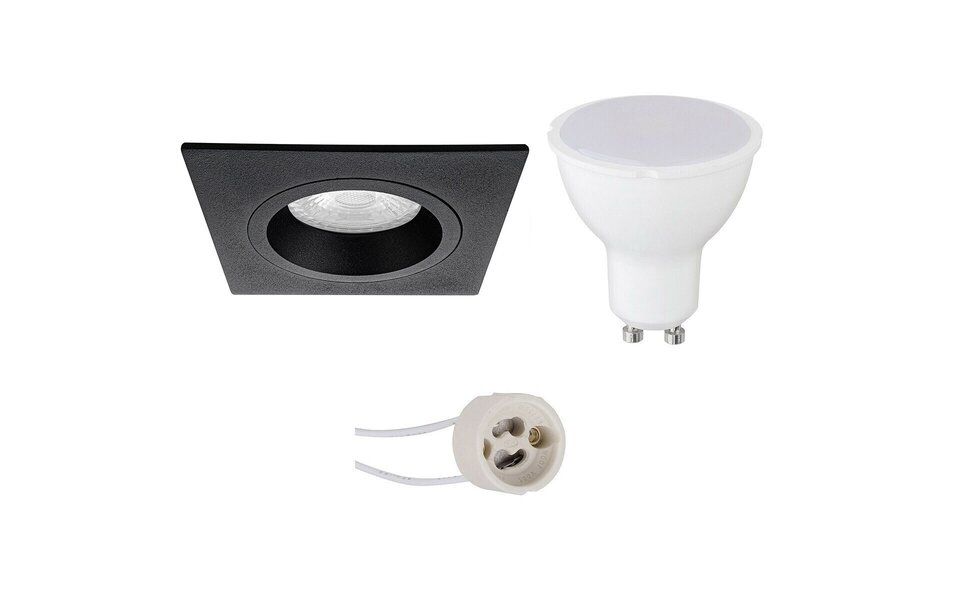 HLW LED LED Spot Set 6W - Dimmable Square Recessed Spotlight Matte Black GU10 Warm White 3000K