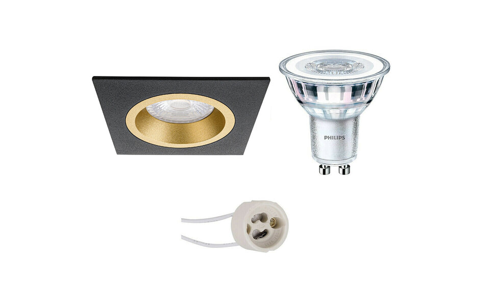 HLW LED LED Spot Set - Vierkante Inbouwspot Mat Zwart/Goud 3.5W LED Spot Warm Wit