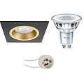 LED Spotlight Set - Pragmi Rodos Pro Recessed Square Spotlight 6W LED Lamp Black/Gold