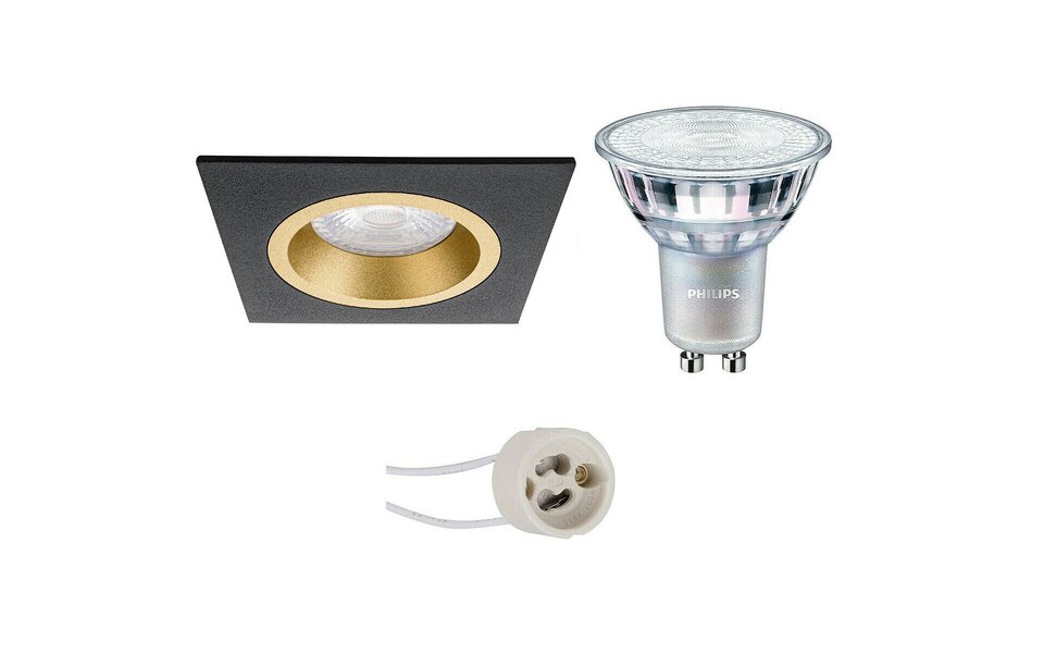 HLW LED LED Spot Set 9W - Dimbare Vierkante Inbouwspot in Mat Zwart, Wit & Goud