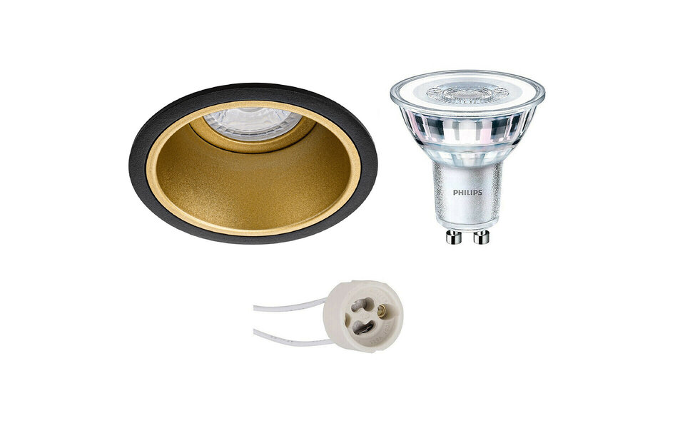 HLW LED LED Spot Set 4W - Dimbare Inbouw Ronde Spot Mat Zwart & Gouden Spot