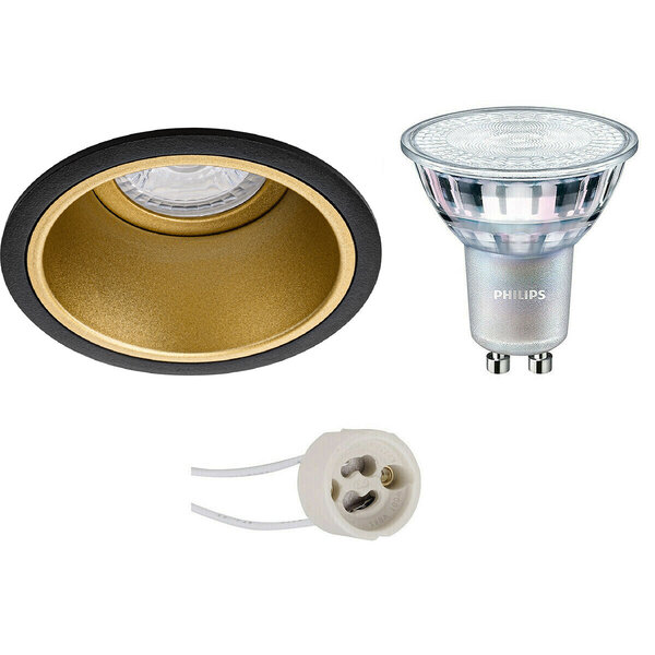 HLW LED LED Spot Set - Dimbare Ronde Inbouwspot Mat Zwart/Goud - 9W LED Spot