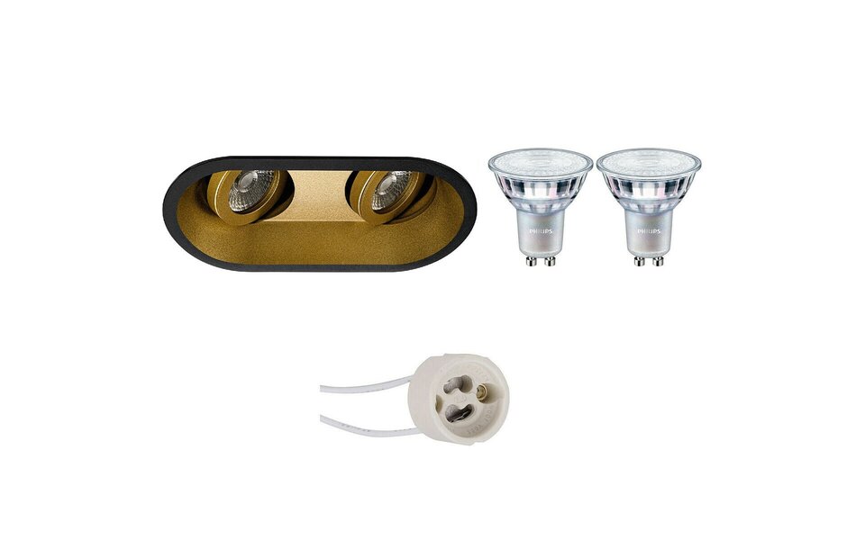HLW LED LED Spot Set 9W - Kantelbare Dimbare Inbouwspot in Mat Zwart & Goud