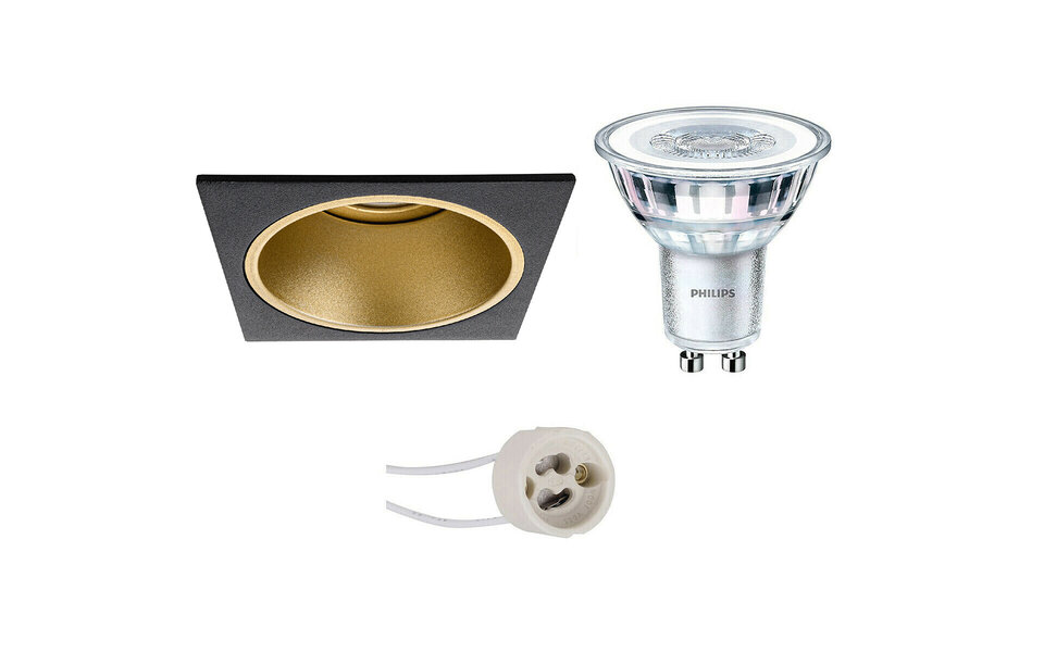 HLW LED LED Spot Set - Square Recessed Spotlights Matte Black/Gold - 6W LED GU10 Spot