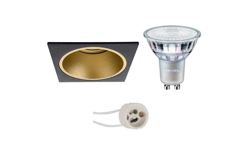 HLW LED LED Spotlight Set 9W - Dimmable Square Recessed Spotlight Matte Black/Gold - Warm White