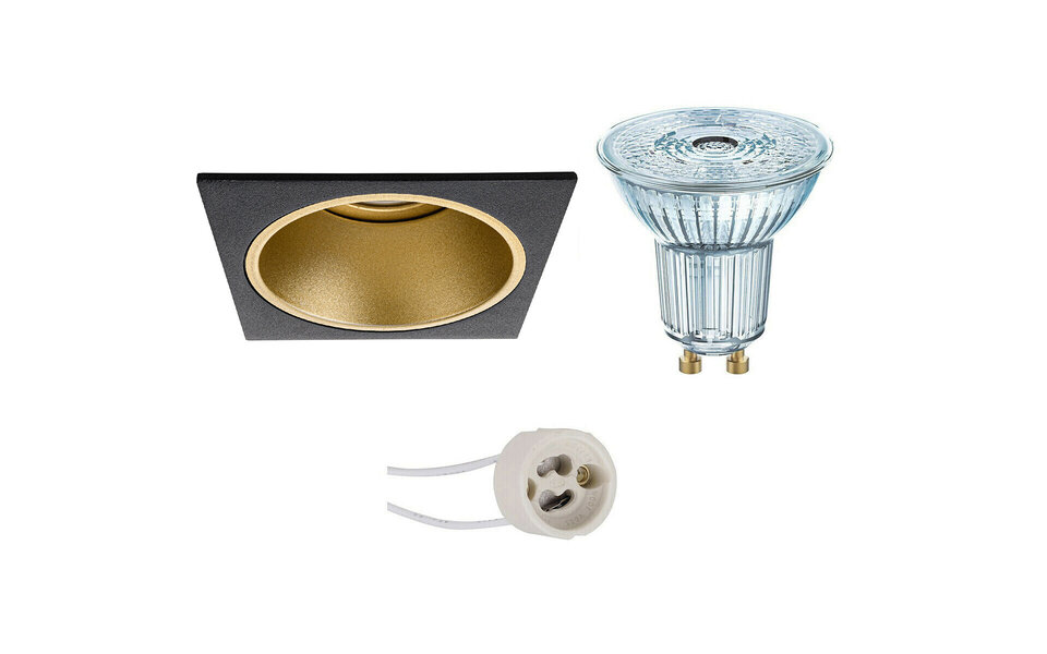 HLW LED Dimbare LED Spot Set - Vierkante Inbouwspot 4W LED, Zwart/Goud, GU10 Fitting