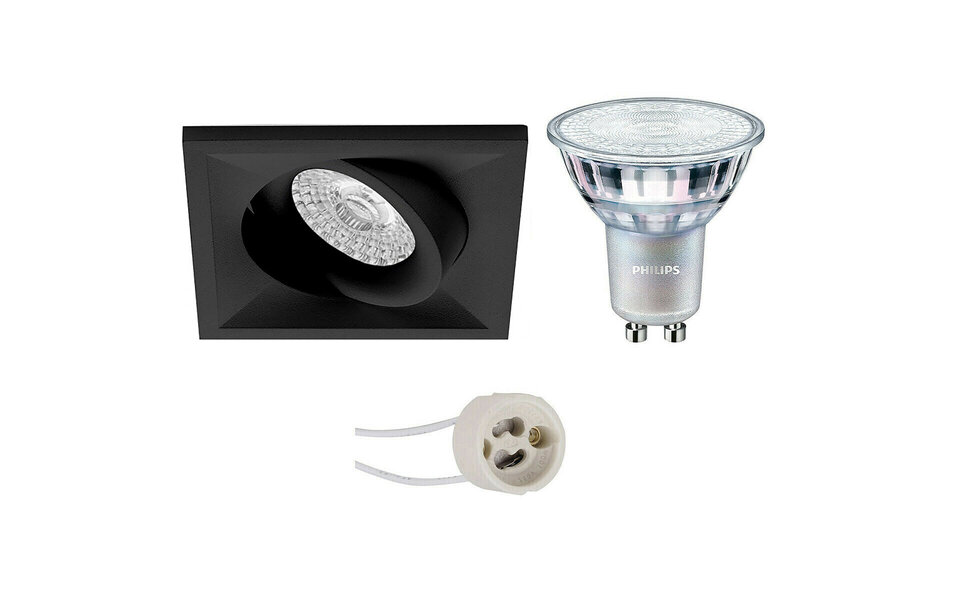 HLW LED LED Spot Set 7W - Kantelbare Vierkante Inbouwspot Mat Zwart, Dimbaar