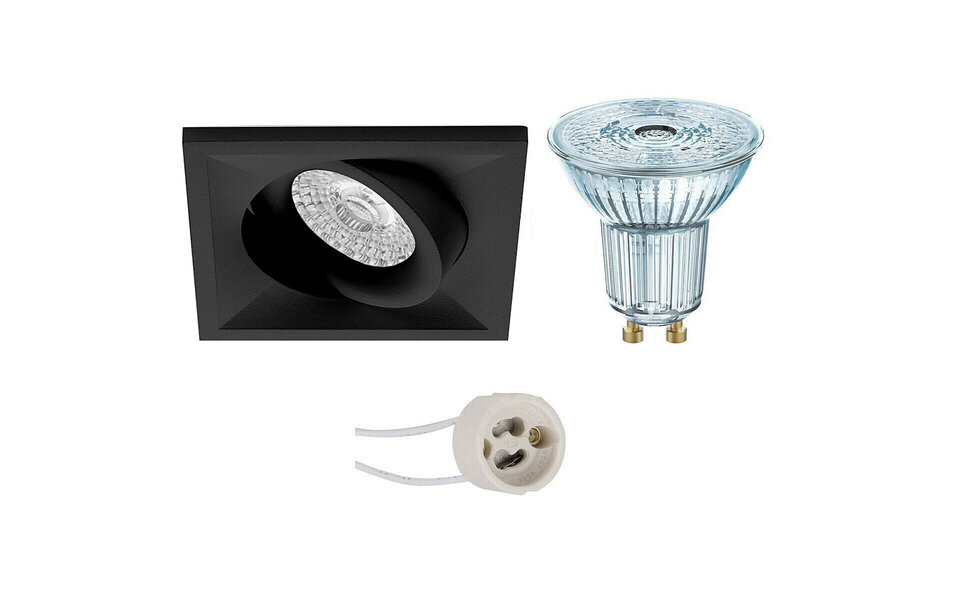 HLW LED Dimbare 4W LED Spot - Vierkante Kantelbare Inbouwspot Mat Zwart, GU10, Natuurlijk Wit HLW LED Dimbare 4W LED Spot - Vierkante Kantelbare Inbouwspot Mat Zwart, GU10, Natuurlijk Wit