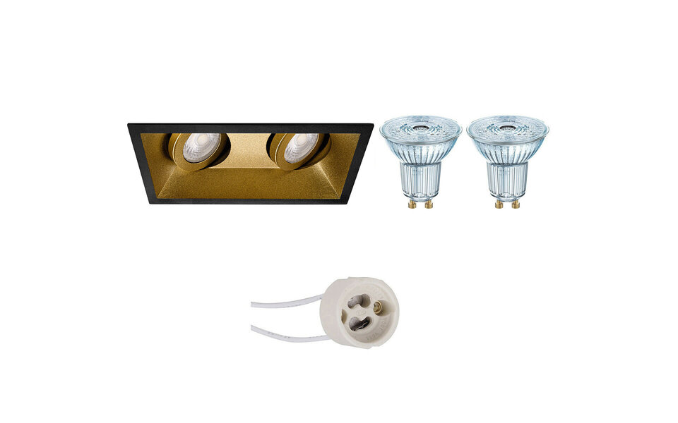 HLW LED Tiltable Dimmable LED Spot Set - Recessed Spotlight Matte Black & Gold, 4W LED GU10 HLW LED Tiltable Dimmable LED Spot Set - Recessed Spotlight Matte Black & Gold, 4W LED GU10