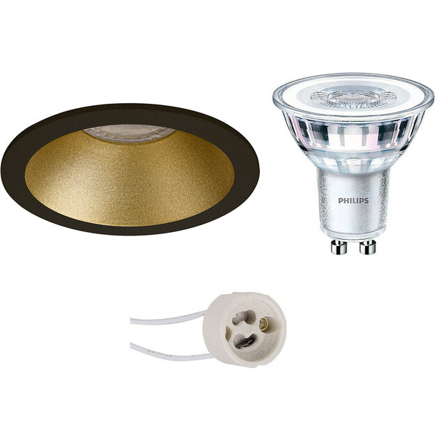 LED Inbouwspot Set 4W GU10 Dimbaar Mat Zwart/Goud 4000K Lichtbronnen