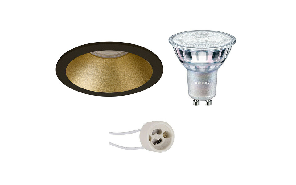 HLW LED LED Spot Set - Ronde Inbouwspot Mat Zwart/Goud - Dimbare 3.7W LED Lamp