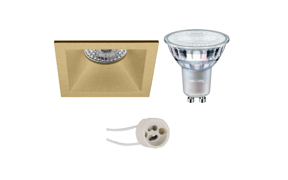 HLW LED 9W LED Spotlight Set - Dimmable Square Recessed Spotlight in Matte Gold, GU10 Fitting