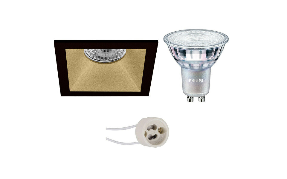 HLW LED LED Spot Set - Dimbare Vierkante Inbouwspot 7W LED, Mat Zwart of Goud, GU10