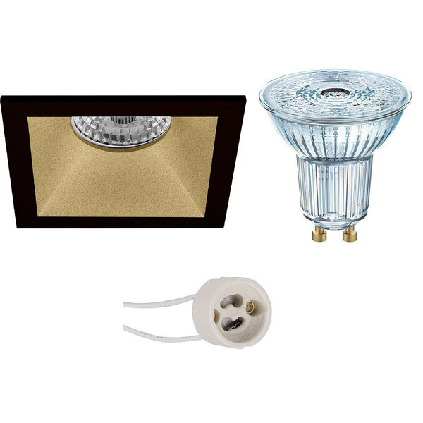 HLW LED LED Spot Set 4W - Dimbare Vierkante Inbouwspot Mat Zwart/Goud - Natuurlijk Wit