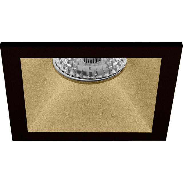 Dimbare mat zwarte inbouwspot met goudkleurige rand, GU10 fitting, 3,4W, 4000K neutraal wit licht