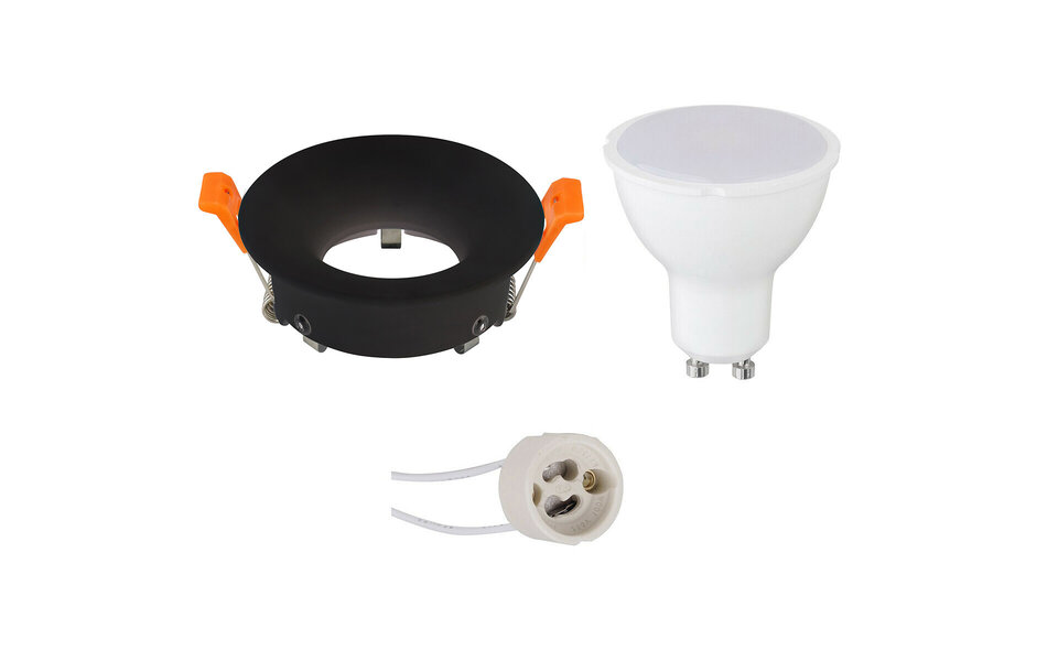 HLW LED Dimmable 6W LED Spot Set - GU10 Fitting, Round Matte Black Recessed Spot
