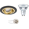 LED Spot Set 6W - Tiltable Round Recessed Spot in Matte Black and Gold