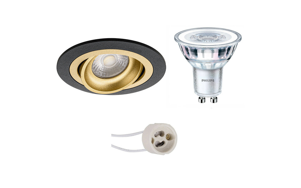 HLW LED LED Spot Set 3W - Tiltable Round Recessed Spot Light Matte Black/Gold - Dimmable Warm White