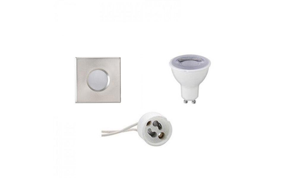HLW LED Dimmable 6W LED Spotlight Set - Square Recessed Spotlight IP65, Matte Chrome, GU10 Fitting