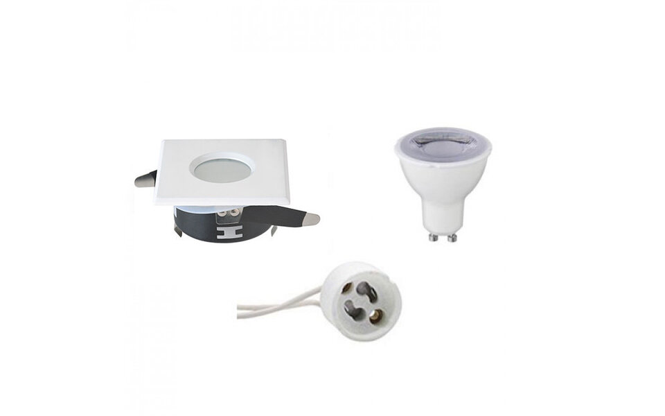 HLW LED LED Spot Set 6W - Dimbare Vierkante Inbouwspot IP65, Mat Wit, GU10, Helder Koud Wit HLW LED LED Spot Set 6W - Dimbare Vierkante Inbouwspot IP65, Mat Wit, GU10, Helder Koud Wit