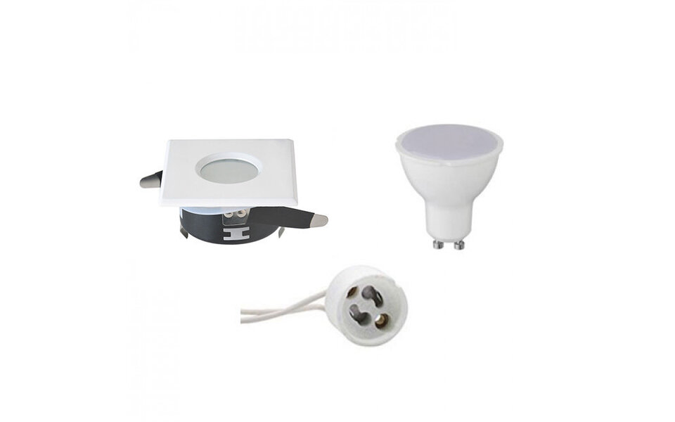 HLW LED Waterdichte LED Spot Set 4W - Vierkante Inbouwspot IP65 Mat Wit met GU10 HLW LED Waterdichte LED Spot Set 4W - Vierkante Inbouwspot IP65 Mat Wit met GU10