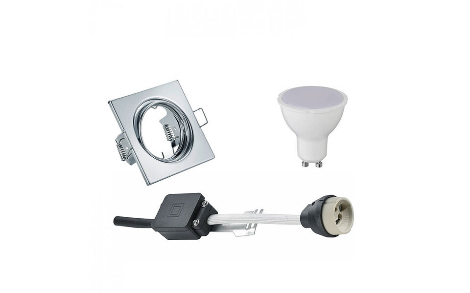 HLW LED 4W LED Spot Set - Kantelbare Vierkante Inbouwspot, Warm Wit 3000K, Glans Chroom