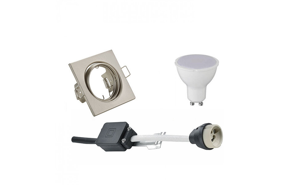 HLW LED LED Spot Set 4W - Kantelbare Vierkante Inbouwspot met GU10 Fitting, Mat Nikkel, Helder Koud Wit