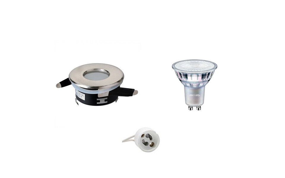 HLW LED LED Spot Set - Dimbare Ronde Inbouwspot 3.7W LED Lamp IP65 Mat Chroom GU10