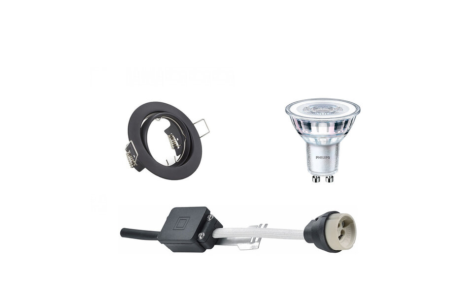 HLW LED Dimmable 4W LED Recessed Spotlight - Tiltable Round Spotlight Matt Black GU10