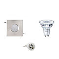 LED Spotlight Set 3W - Dimmable Square Recessed Spotlight IP65 - Matte Chrome, Warm White, GU10