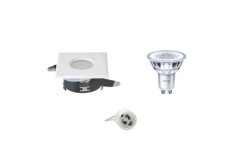 HLW LED LED Spotlight Set 6W - Matte White Square Recessed Spotlight IP65 - GU10 LED bulb