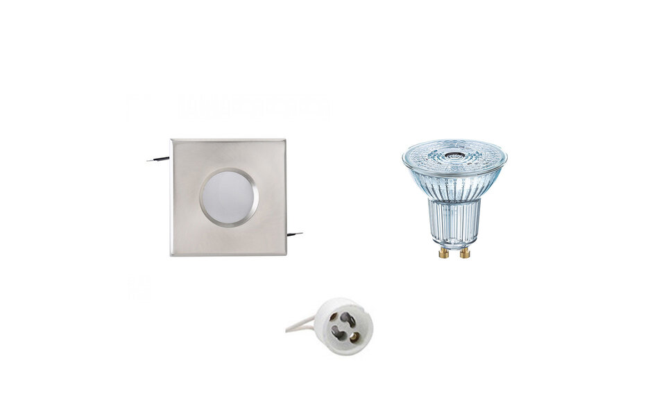 HLW LED LED Spot Set 3.4W - Dimmable Square Recessed Spot IP65 - Matte Chrome, GU10, Warm White