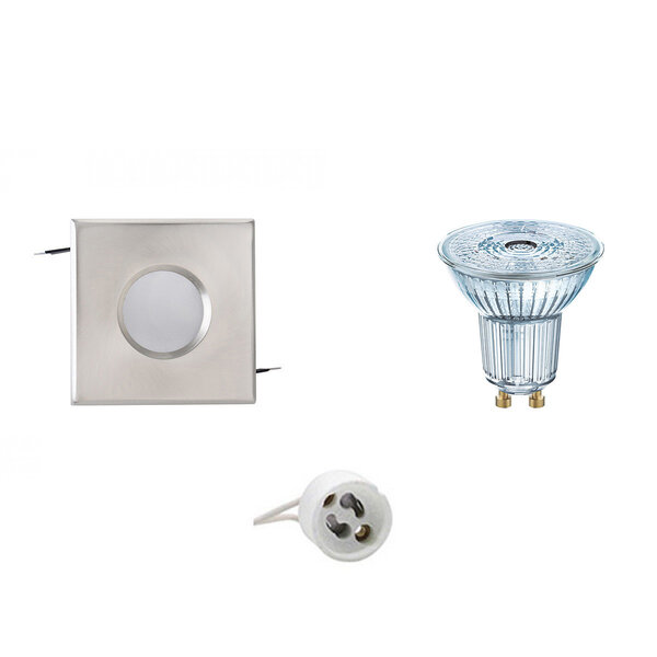 HLW LED LED Spot Set 3.4W - Dimbare Vierkante Inbouwspot IP65 - Mat Chroom, GU10, Warm Wit HLW LED LED Spot Set 3.4W - Dimbare Vierkante Inbouwspot IP65 - Mat Chroom, GU10, Warm Wit