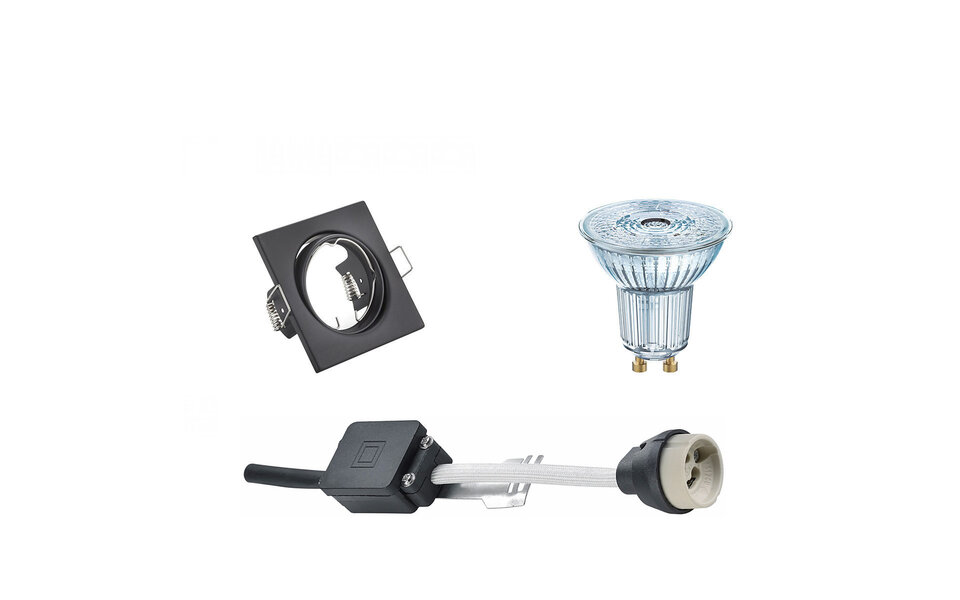 HLW LED 5W LED Spot Set - Vierkante Kantelbare Inbouwspot Mat Zwart, Dimbaar, GU10