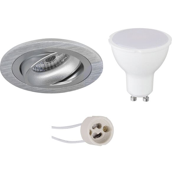 HLW LED LED Spot Set 6W - Kantelbare Ronde Inbouwspot Mat Zilver - Witte Spot GU10 HLW LED LED Spot Set 6W - Kantelbare Ronde Inbouwspot Mat Zilver - Witte Spot GU10