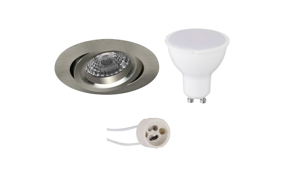 HLW LED LED Spot Set 8W - Tiltable Round Recessed Spotlight Matte Nickel - White LED Lamp GU10