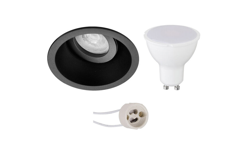 HLW LED LED Spot Set 6W - Kantelbare Ronde Inbouwspot Mat Zwart | Helder Wit 6400K