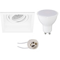 LED Spotlight Set 6W - Tiltable Square Recessed Spotlight Matte White with GU10 Fitting