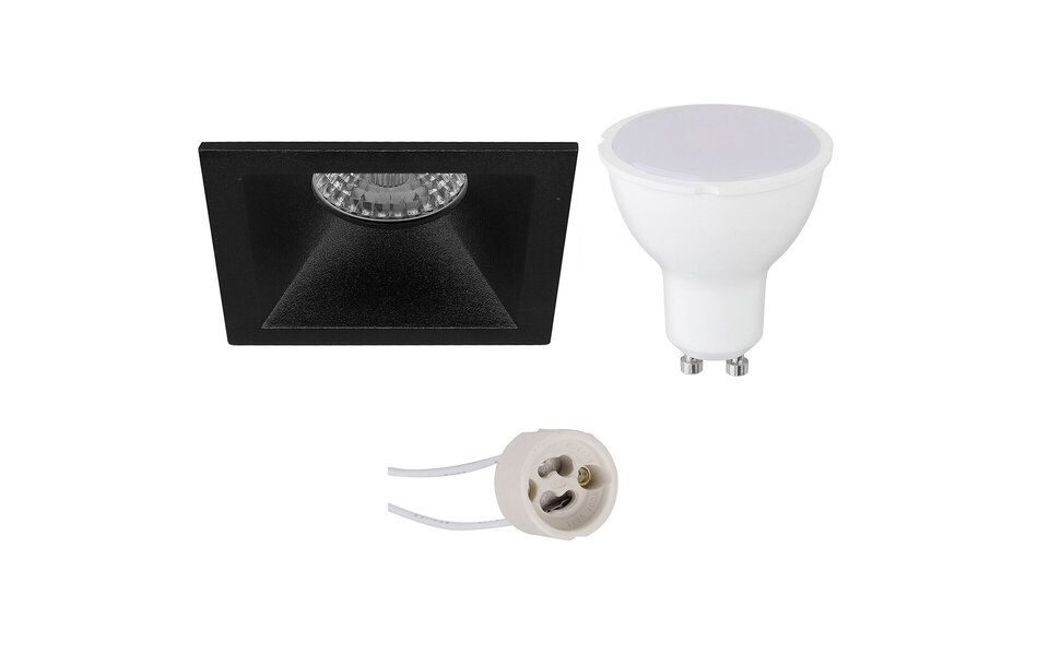 HLW LED LED Spot Set 6W - Vierkante Inbouwspot Mat Zwart Warm Wit - GU10 Inbouw Vierkante Spot