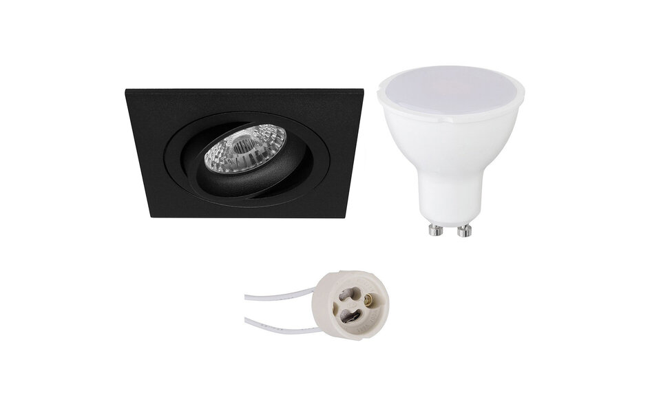 HLW LED LED Spot Set - Kantelbare Vierkante Inbouwspot Mat Zwart 4W LED Natuurlijk Wit 4200K HLW LED LED Spot Set - Kantelbare Vierkante Inbouwspot Mat Zwart 4W LED Natuurlijk Wit 4200K
