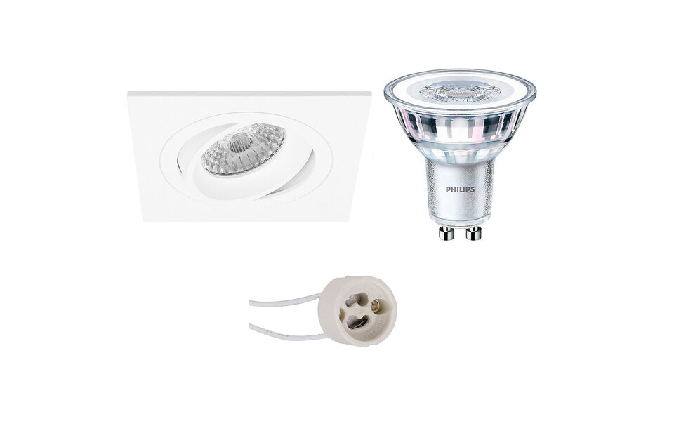 HLW LED LED Spot Set - Dimmable 4W LED Tiltable Square Recessed Spotlight Matte White HLW LED LED Spot Set - Dimmable 4W LED Tiltable Square Recessed Spotlight Matte White