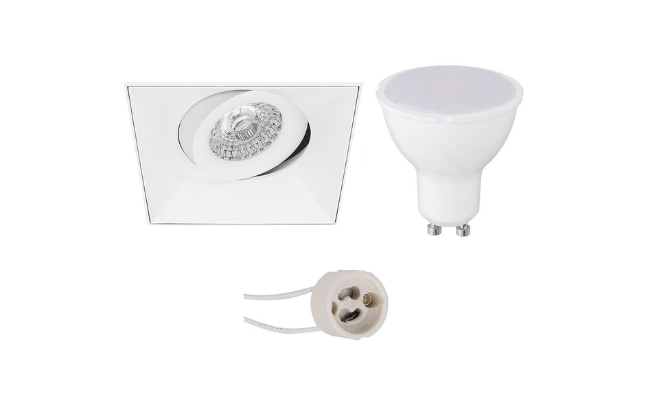 HLW LED Pragmi Nivas Pro 4W LED Spot Set - Tiltable Square Recessed Spot Matt White, Clear 6400K