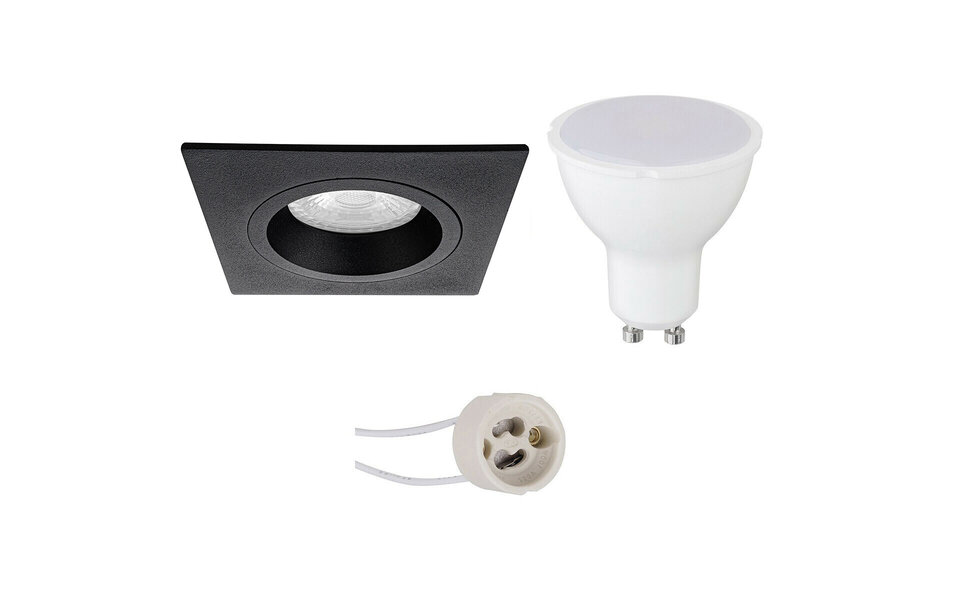 HLW LED LED Spot Set 6W - Vierkante Inbouwspot Mat Zwart, Witte Spot, GU10 Fitting