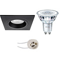 LED Spot Set - 4W Dimbare Vierkante Inbouwspot - Mat Zwart - GU10 - Philips