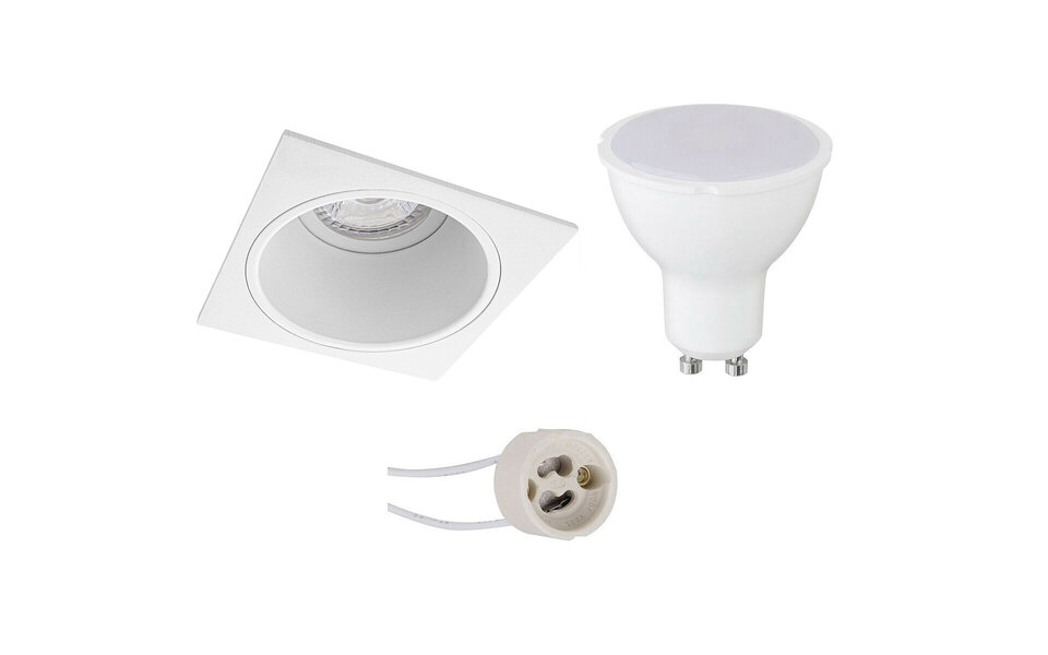 HLW LED LED Spot Set - 6W Square Recessed Spot Matt White, Bright Cool White 6400K