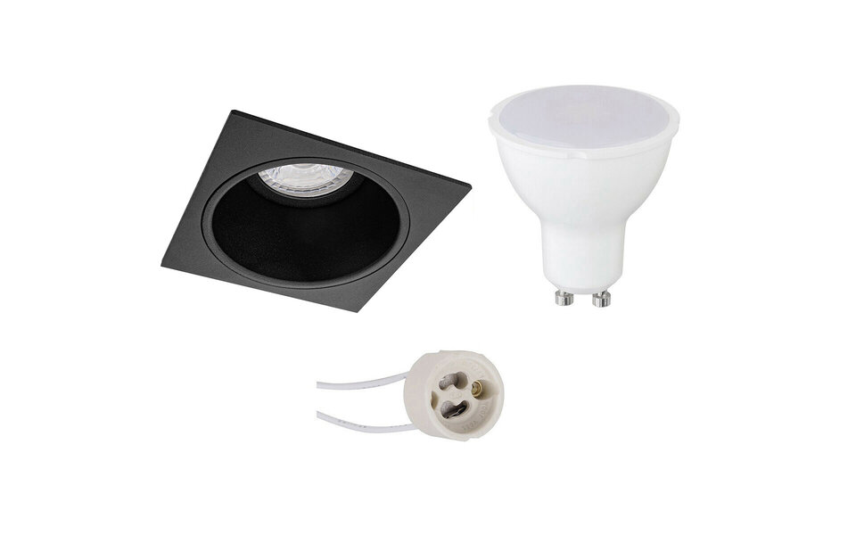 HLW LED LED Spot Set 4W - Mat Zwarte Vierkante Inbouwspot GU10 - Natuurlijk Wit 4200K